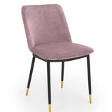 Montero Round Table Golden Legs Glass Top & Delaunay Dining Chair Dusky Pink Fabric Black Legs