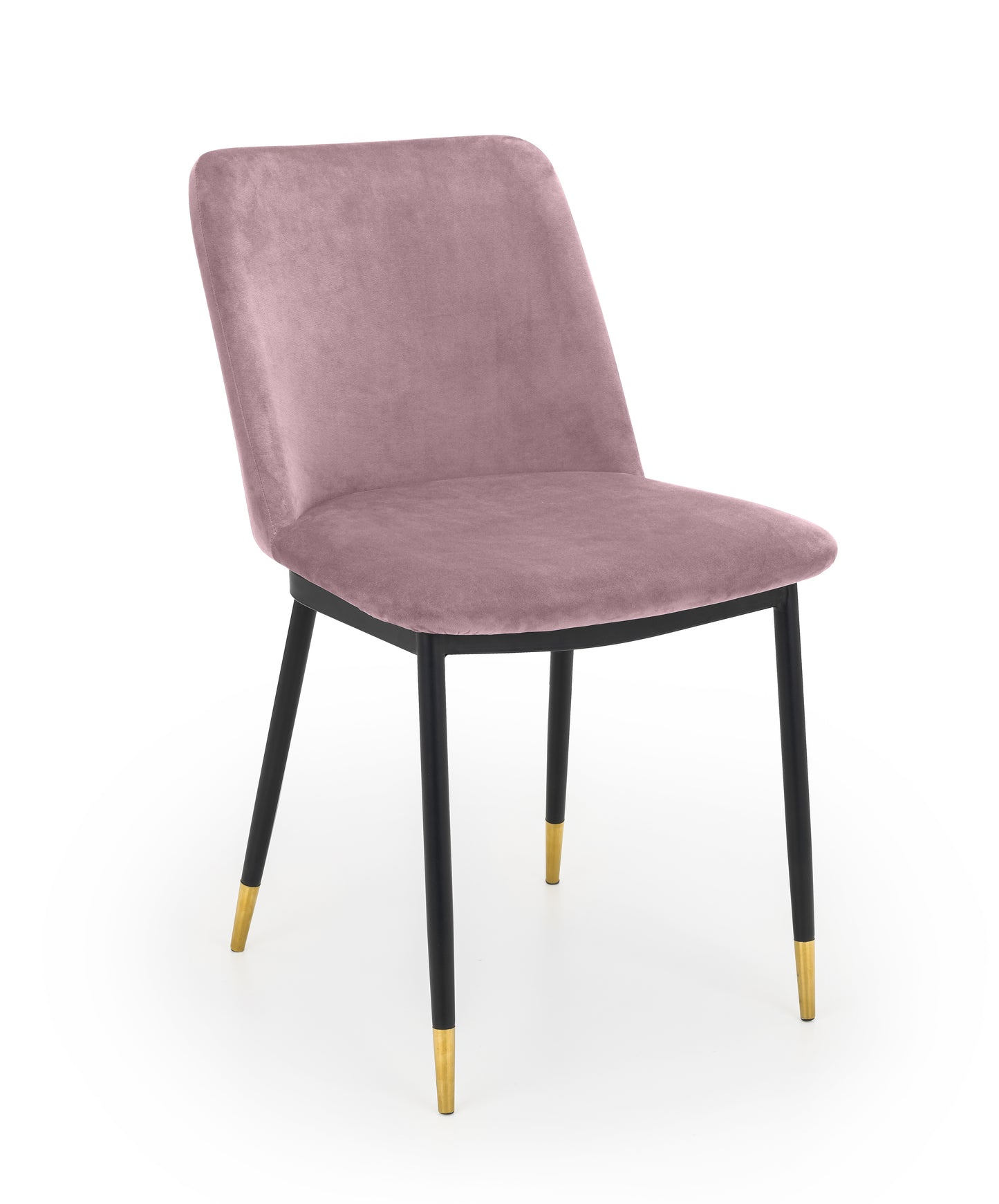 Montero Round Table Golden Legs Glass Top & Delaunay Dining Chair(4 Nos) Dusky Pink Fabric Black Legs