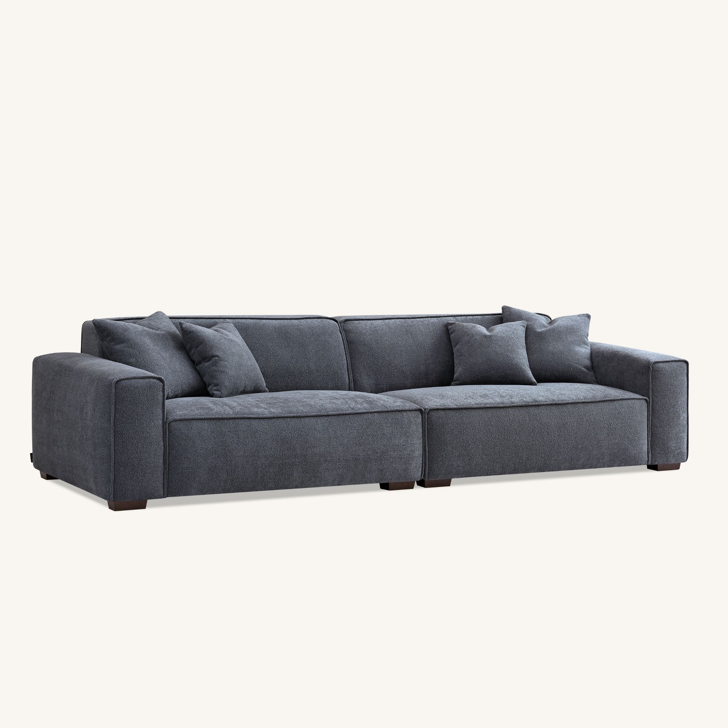 Dakota Sofa with soft duck feather padding, Boucle Fabric in Charcoal colour