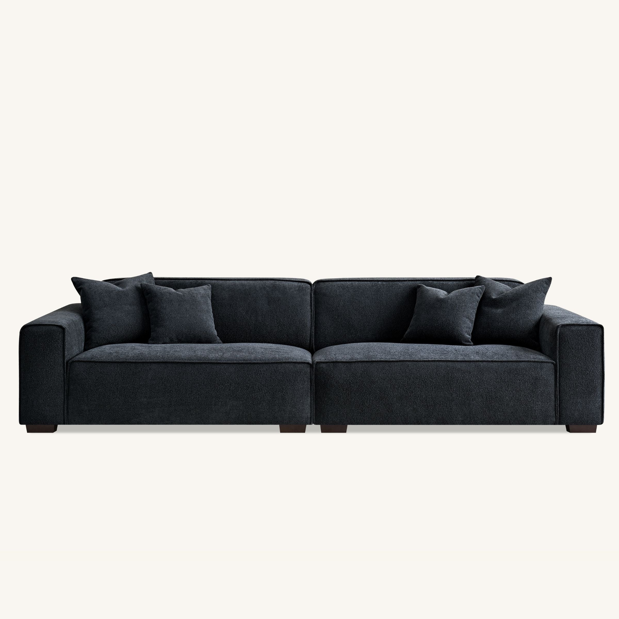 Dakota Sofa with soft duck feather padding, Boucle Fabric in Midnight colour