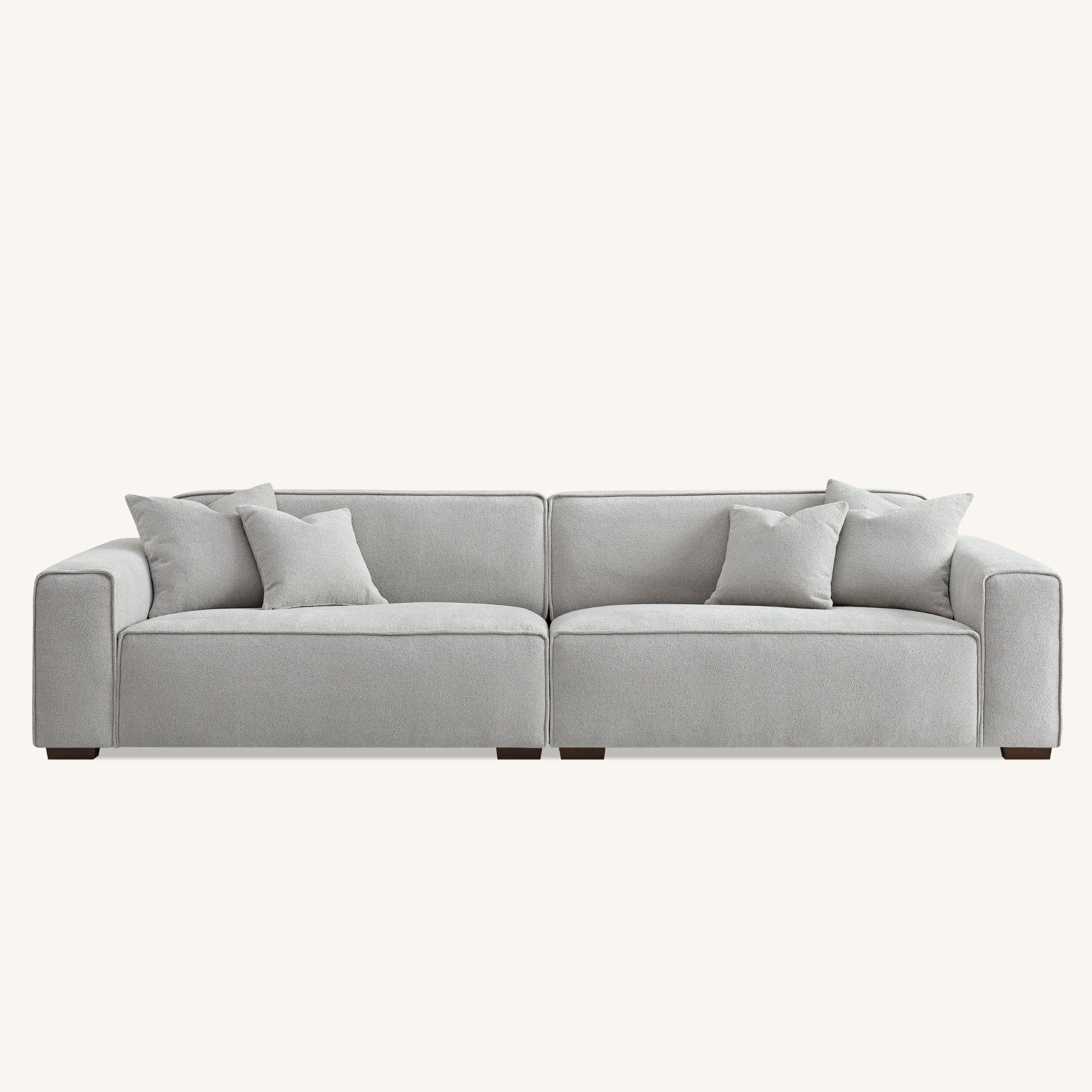 Dakota Sofa with soft duck feather padding, Boucle Fabric in Pebble colour