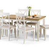 Davenport Extend. Dining Tab. Oak & Davenport Chair Rubberwood Ivory Finish with Faux Suede