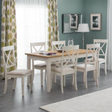 Davenport Extend. Dining Tab. Oak & Davenport Chair Rubberwood Ivory Finish with Faux Suede