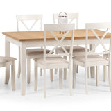 Davenport Extend. Dining Tab. Oak & Davenport Chair Rubberwood Ivory Finish with Faux Suede