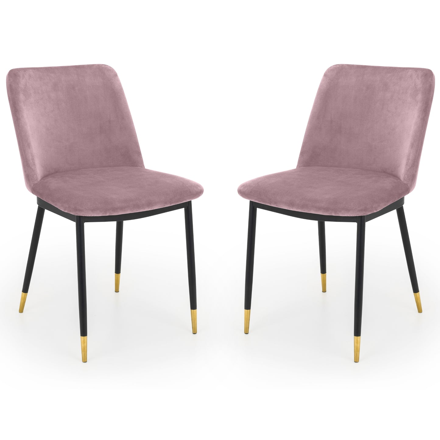 Montero Round Table Golden Legs Glass Top + Delaunay Dining Chair Dusky Pink Fabric Black Legs