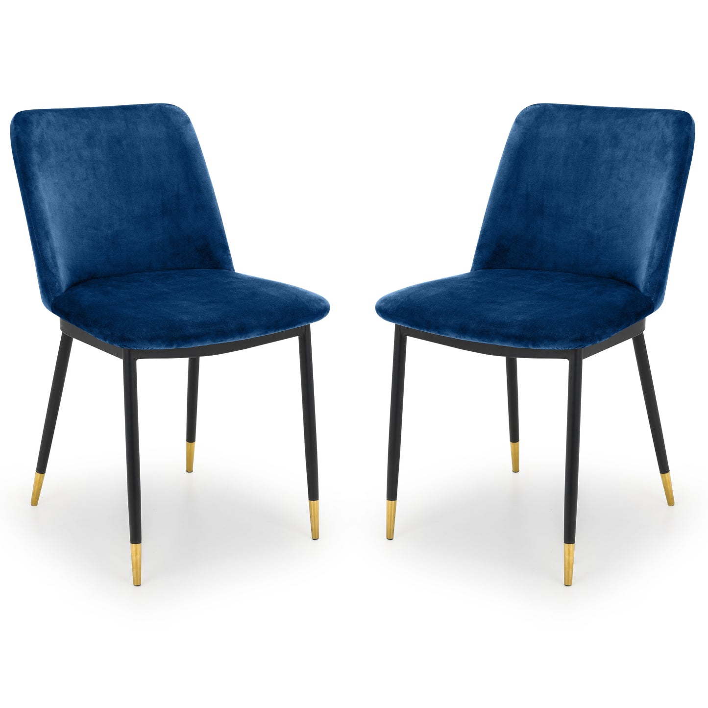 Montero Round Table Golden Legs Glass Top & Delaunay Dining Chair(4 Nos) Blue Fabric Black Legs