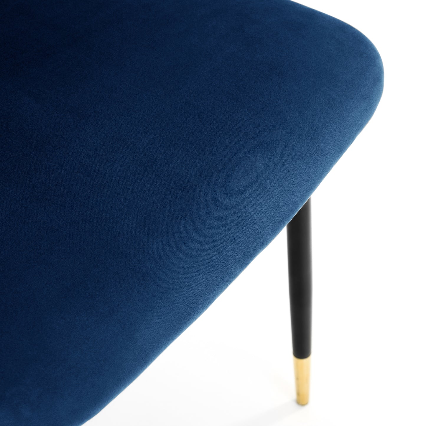 Montero Round Table Golden Legs Glass Top & Delaunay Dining Chair(4 Nos) Blue Fabric Black Legs