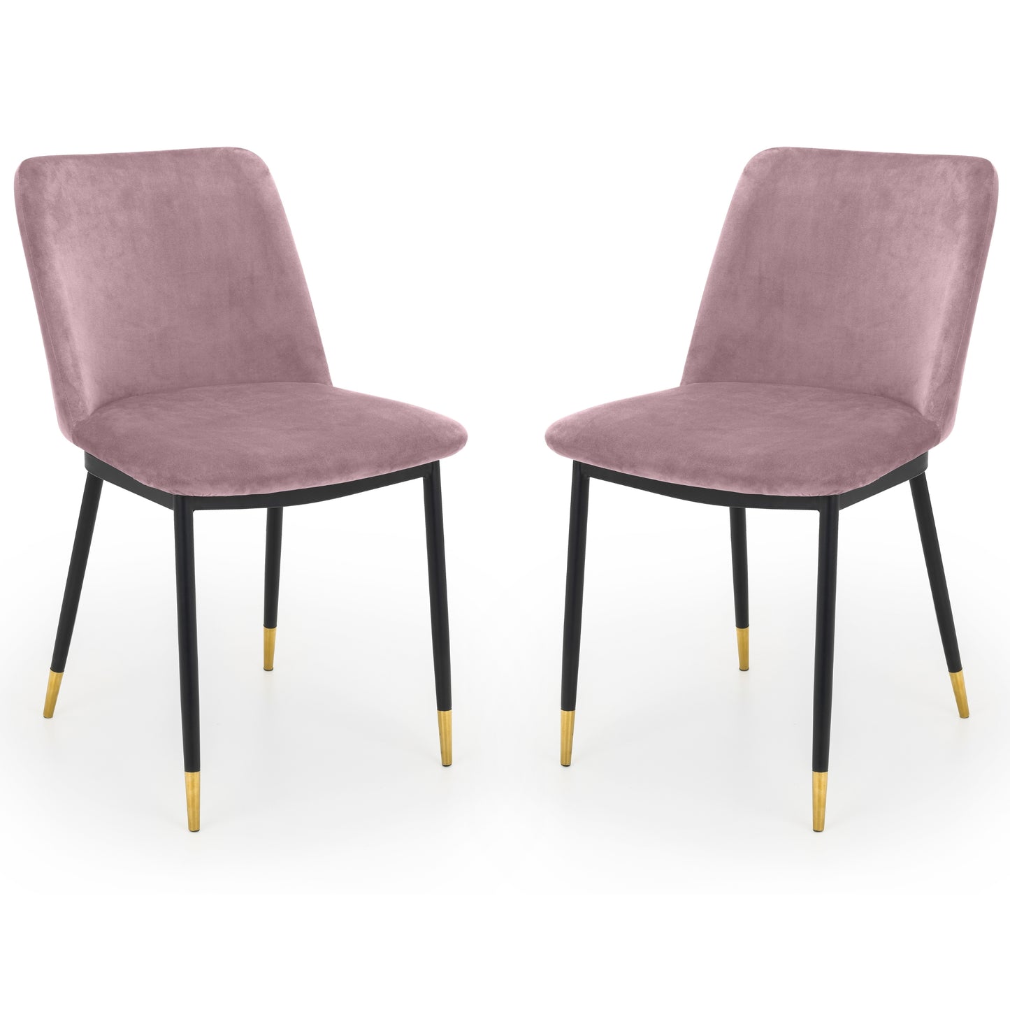 Montero Round Table Golden Legs Glass Top & Delaunay Dining Chair(4 Nos) Dusky Pink Fabric Black Legs