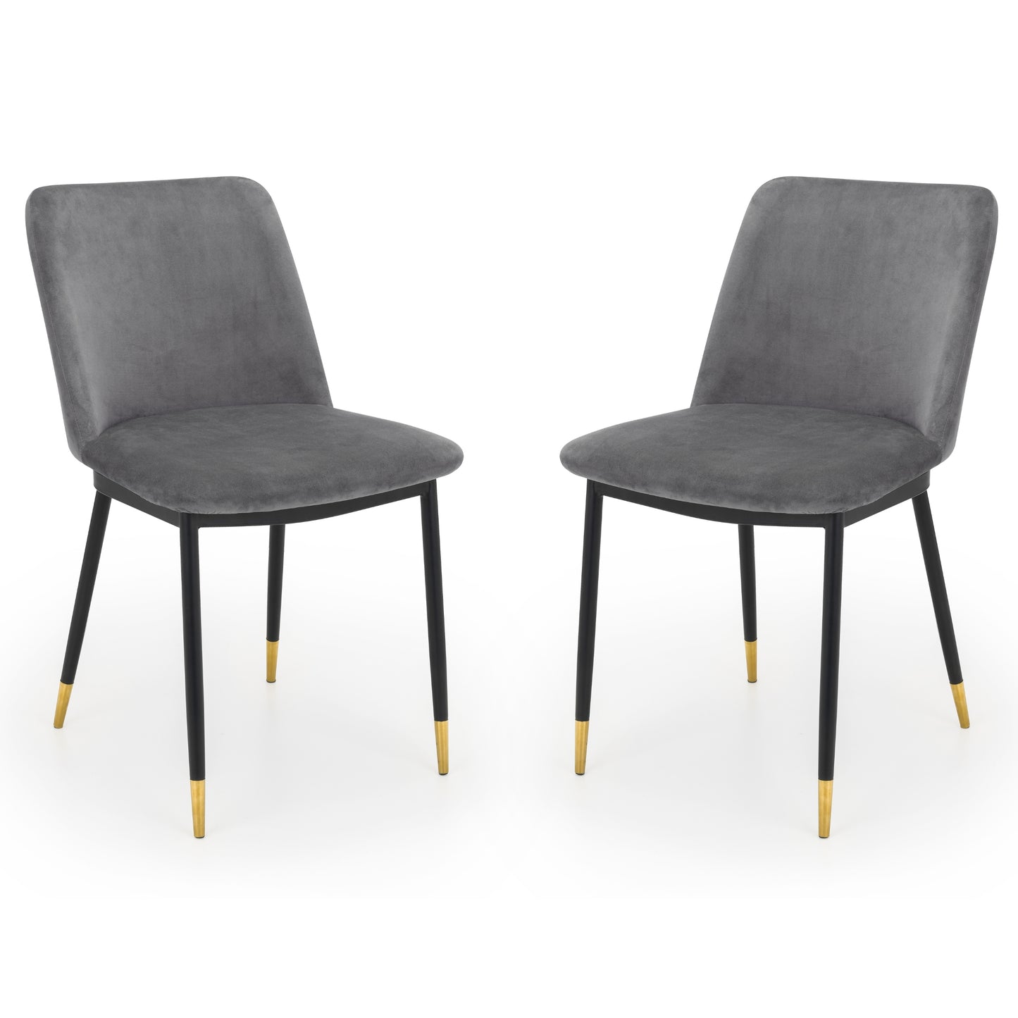 Montero Round Table Golden Legs Glass Top & Delaunay Dining Chair(4 Nos) Grey Fabric Black Legs