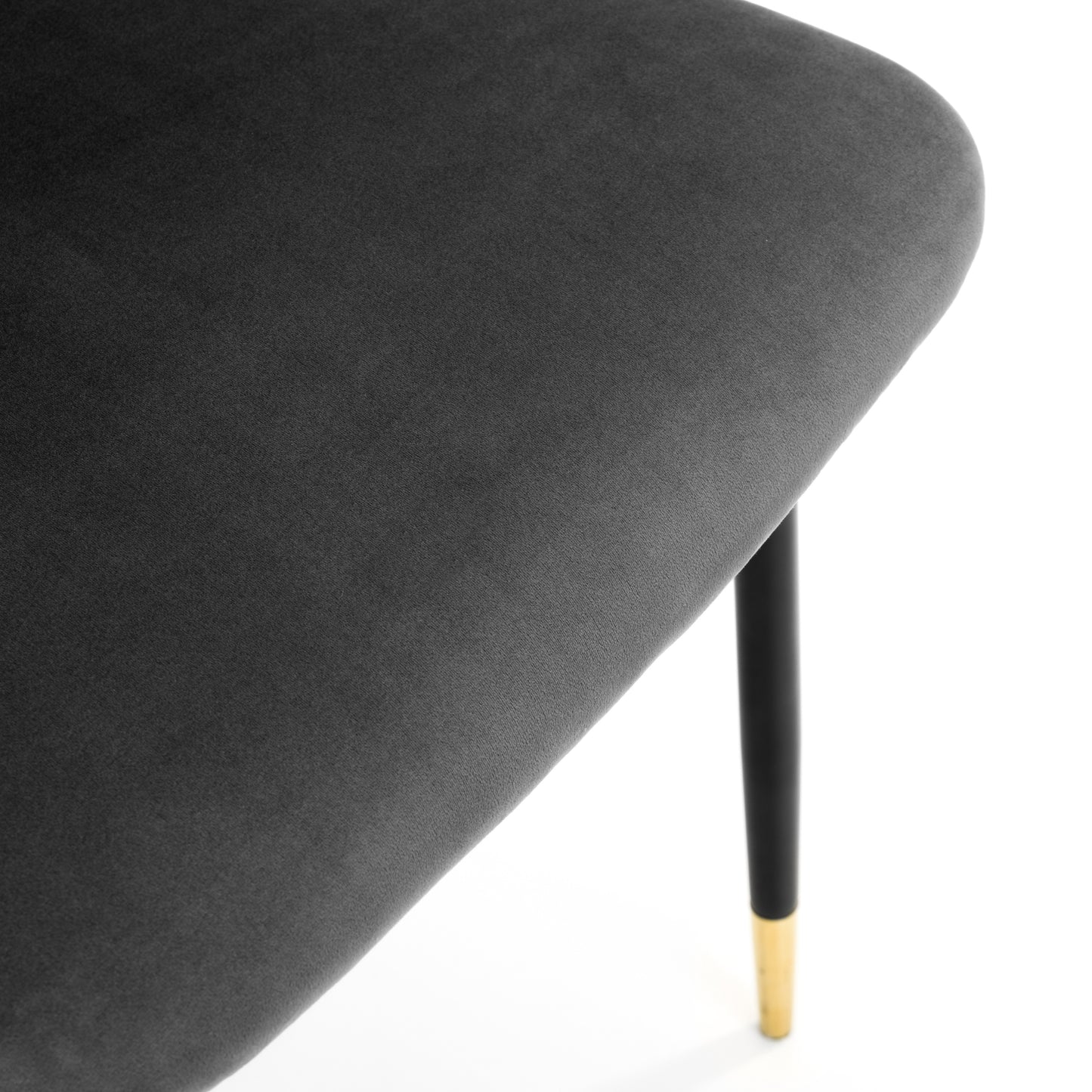 Montero Round Table Golden Legs Glass Top & Delaunay Dining Chair(4 Nos) Grey Fabric Black Legs