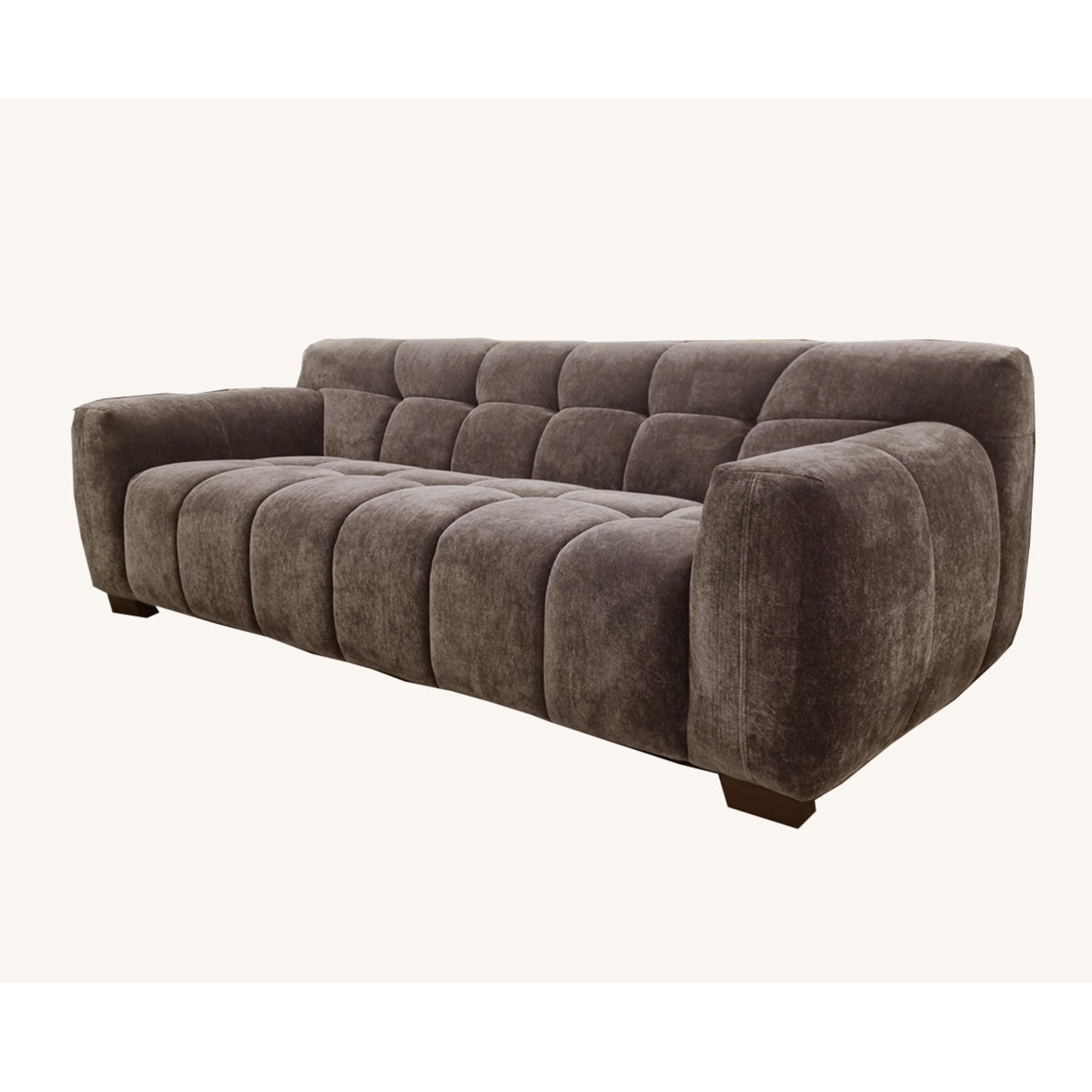 Harlem Sofa soft textured boucle fabric in Chocolate colour.