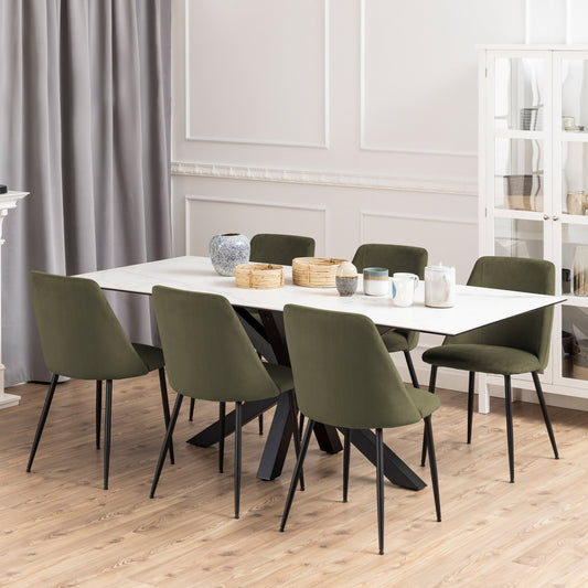 Heaven Extend. Dining Table Ceramic + Ines Dining chair in Olive Green (8 Chairs)