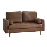 Henley Sofa Set: 3 + 2 Seater Sofa With Bolster - Brown Tan Faux Leather