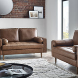 Henley Sofa Set: 3 + 2 Seater Sofa With Bolster - Brown Tan Faux Leather