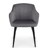 Hobart Scalloped Dining Chairs Grey Velvet with Matte Black Legs(2 Chairs)