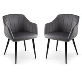 Hobart Scalloped Dining Chairs Grey Velvet with Matte Black Legs(2 Chairs)