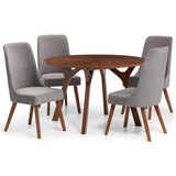 Huxley Round Walnut Veneer Table & Huxley Dusk Grey Chenille Dining Chair(4 Chairs)