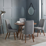 Huxley Round Walnut Veneer Table & Huxley Dusk Grey Chenille Dining Chair(4 Chairs)