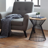 Jersey Round Wire Lamp Table in Oak & Metal Wire