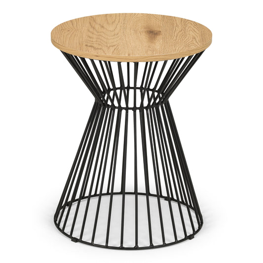 Jersey Round Wire Lamp Table in Oak & Metal Wire