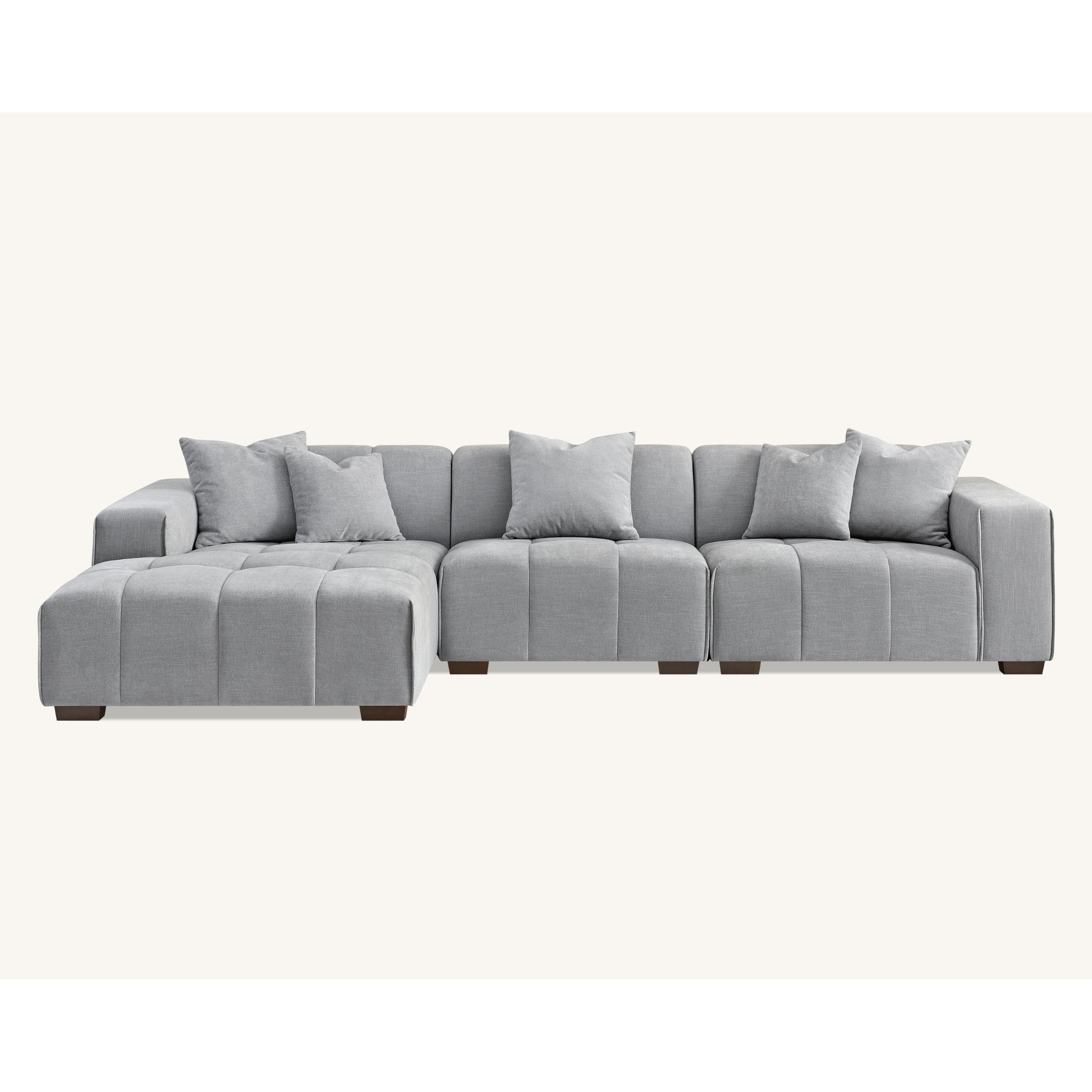 Leonard Corner Sofa with Tight weave Boucle fabric in Cloud Grey Colour
