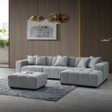 Leonard Corner Sofa with Tight weave Boucle fabric in Cloud Grey Colour