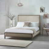 Lucie Bed Rubberwood Limed Oak in Oatmeal Linen Fabric