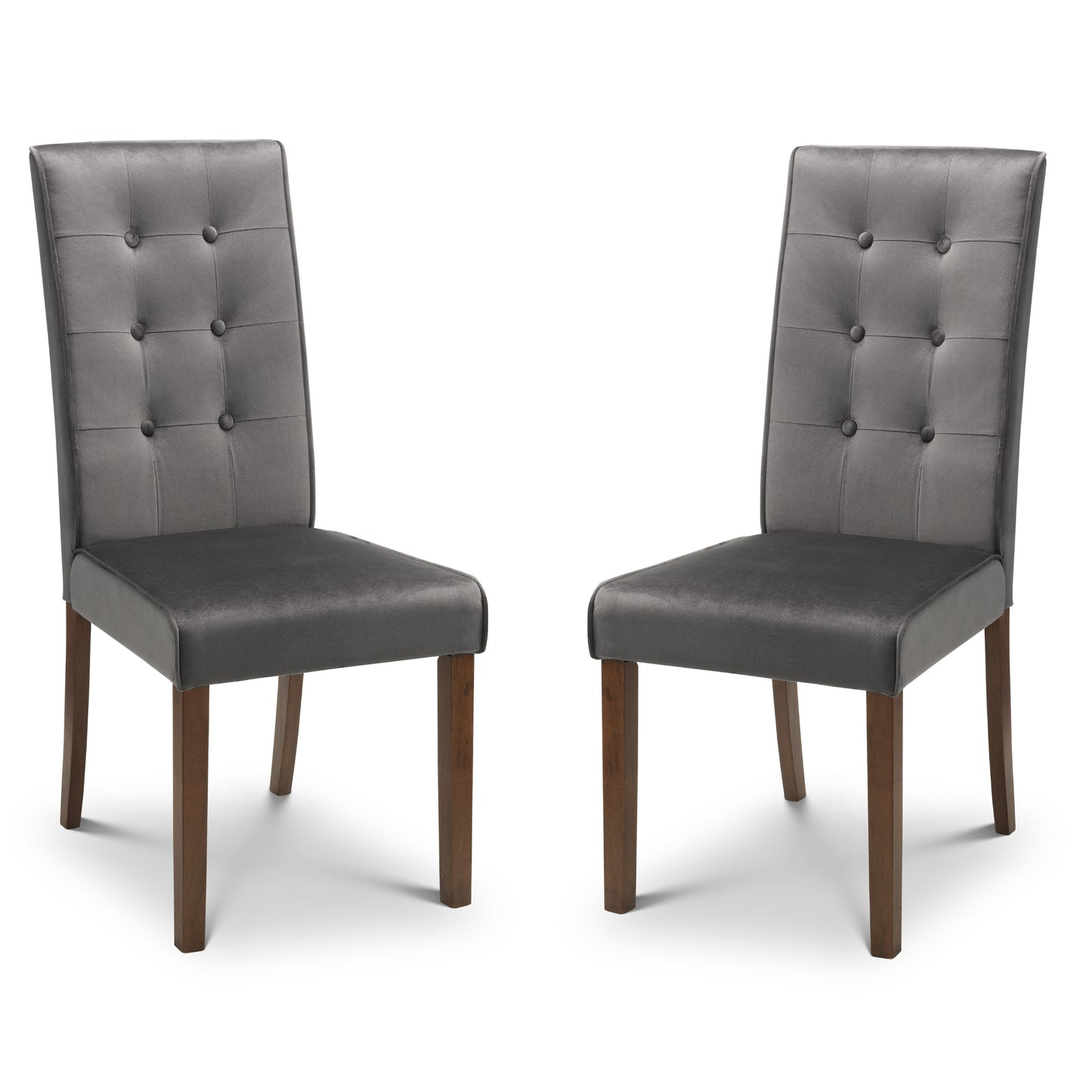Chelsea Glass Din. Table Beech Fr. Walnut & Madrid Grey Velvet Dining Chair Rubberwood Walnut Finish