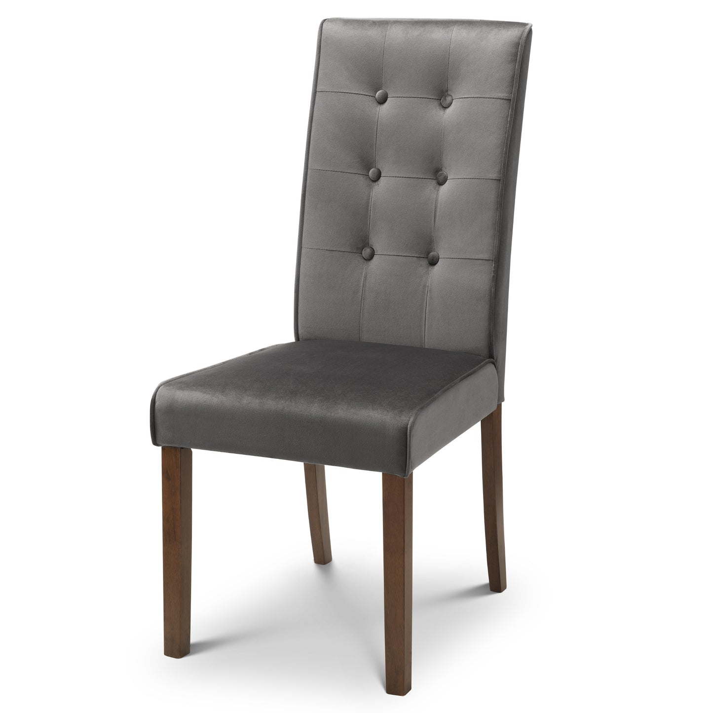 Chelsea Glass Din. Table Beech Fr. Walnut & Madrid Grey Velvet Dining Chair Rubberwood Walnut Finish