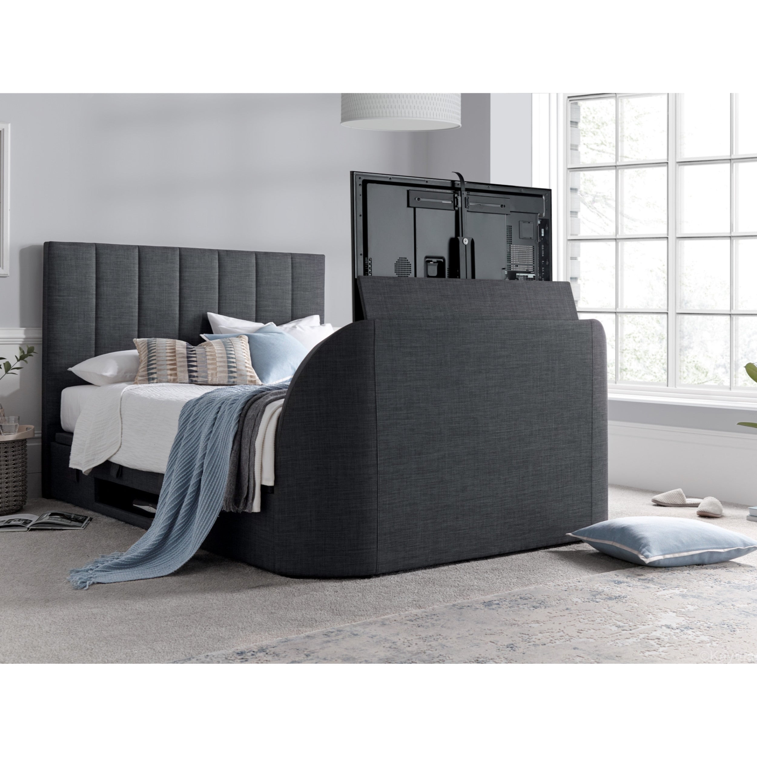 Medburn / Medway TV Ottoman Bed in Pendle Slate Fabric