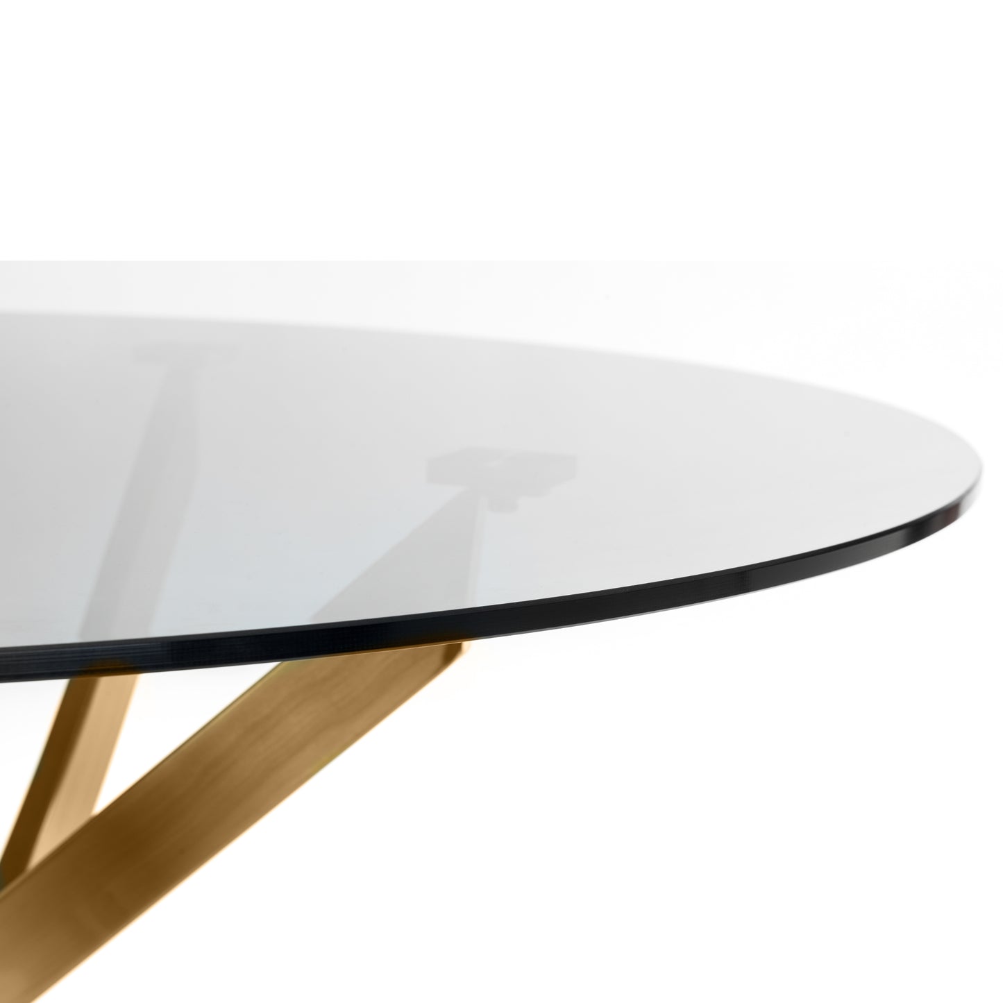 Montero Round Table Golden Legs Glass Top & Delaunay Dining Chair(4 Nos) Blue Fabric Black Legs
