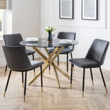 Montero Round Table Golden Legs Glass Top & Delaunay Dining Chair Grey Fabric Black Legs