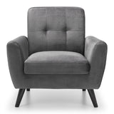 Monza Set: Three + Two + Single Seater Sofa/ Arm Chair Dark Grey Velvet Fabric