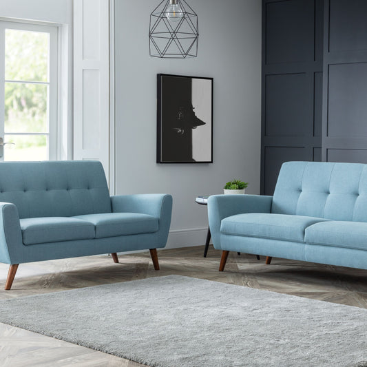 Monza Set: Three + Two + Single Seater Sofa/ Arm Chair Blue Linen Fabric