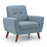 Monza Set: Three + Two + Single Seater Sofa/ Arm Chair Blue Linen Fabric