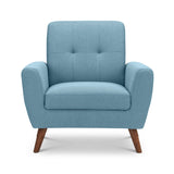 Monza Set: Three + Two + Single Seater Sofa/ Arm Chair Blue Linen Fabric