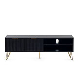 Murano TV Unit in Matte Black & Gold Accents