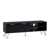 Murano TV Unit in Matte Black & Gold Accents