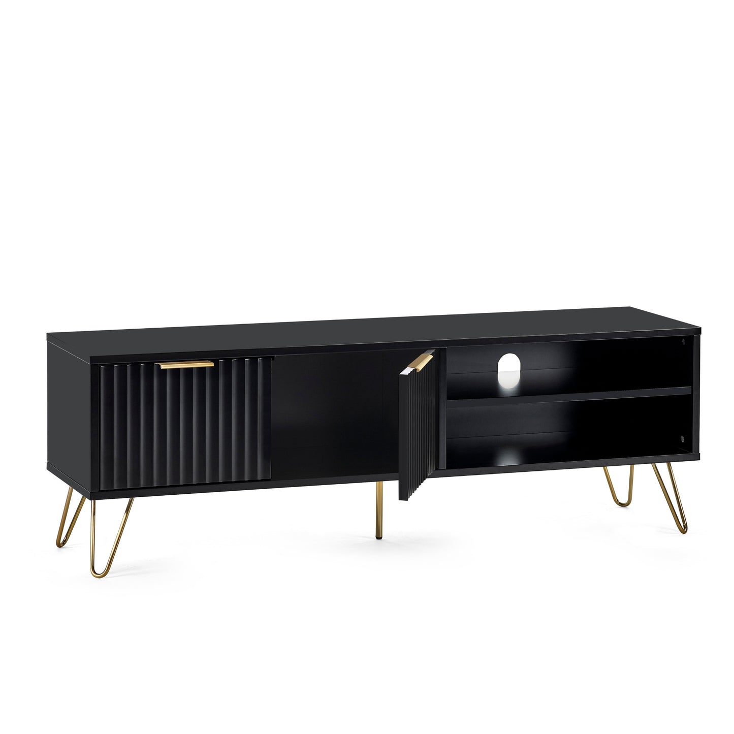 Murano TV Unit in Matte Black & Gold Accents