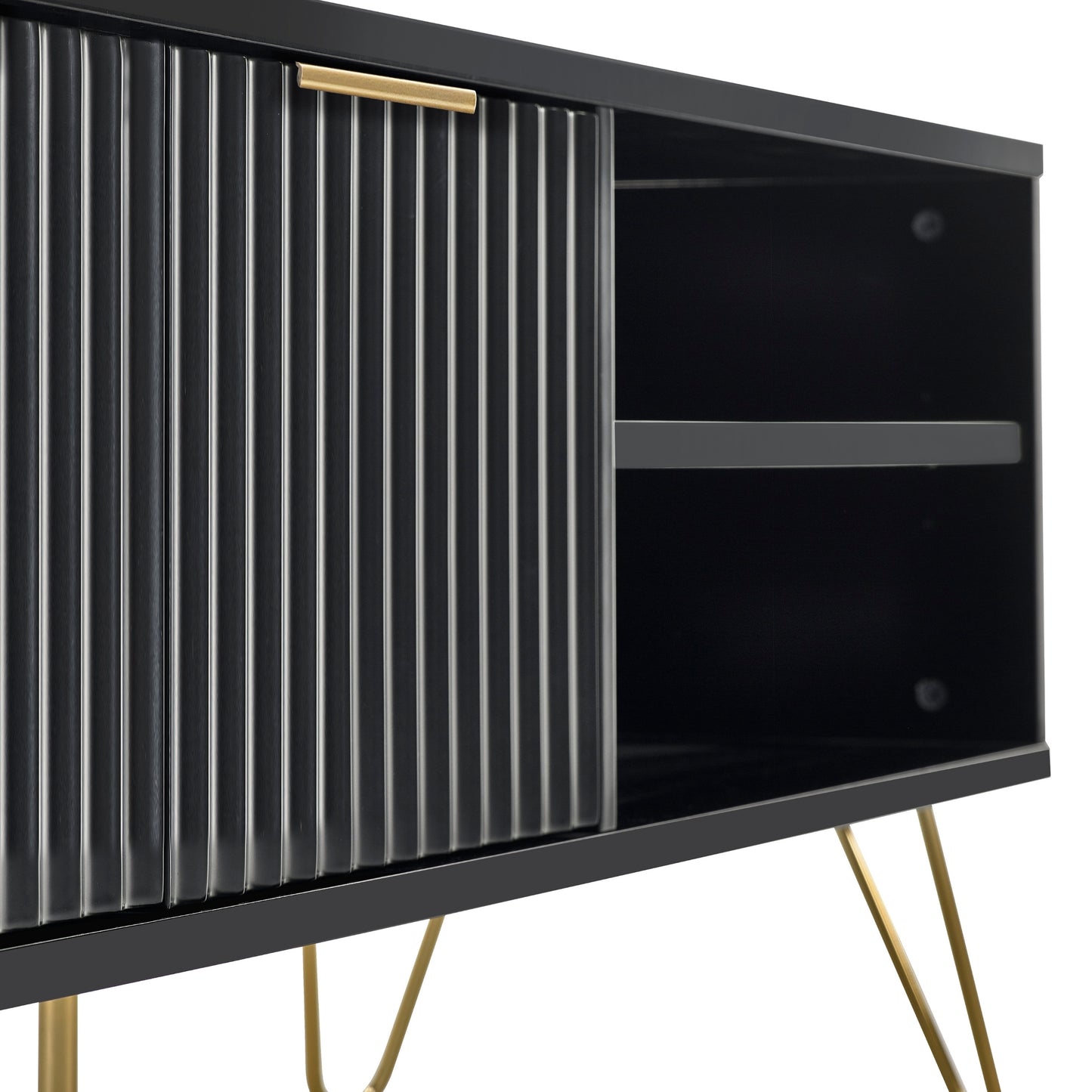 Murano TV Unit in Matte Black & Gold Accents