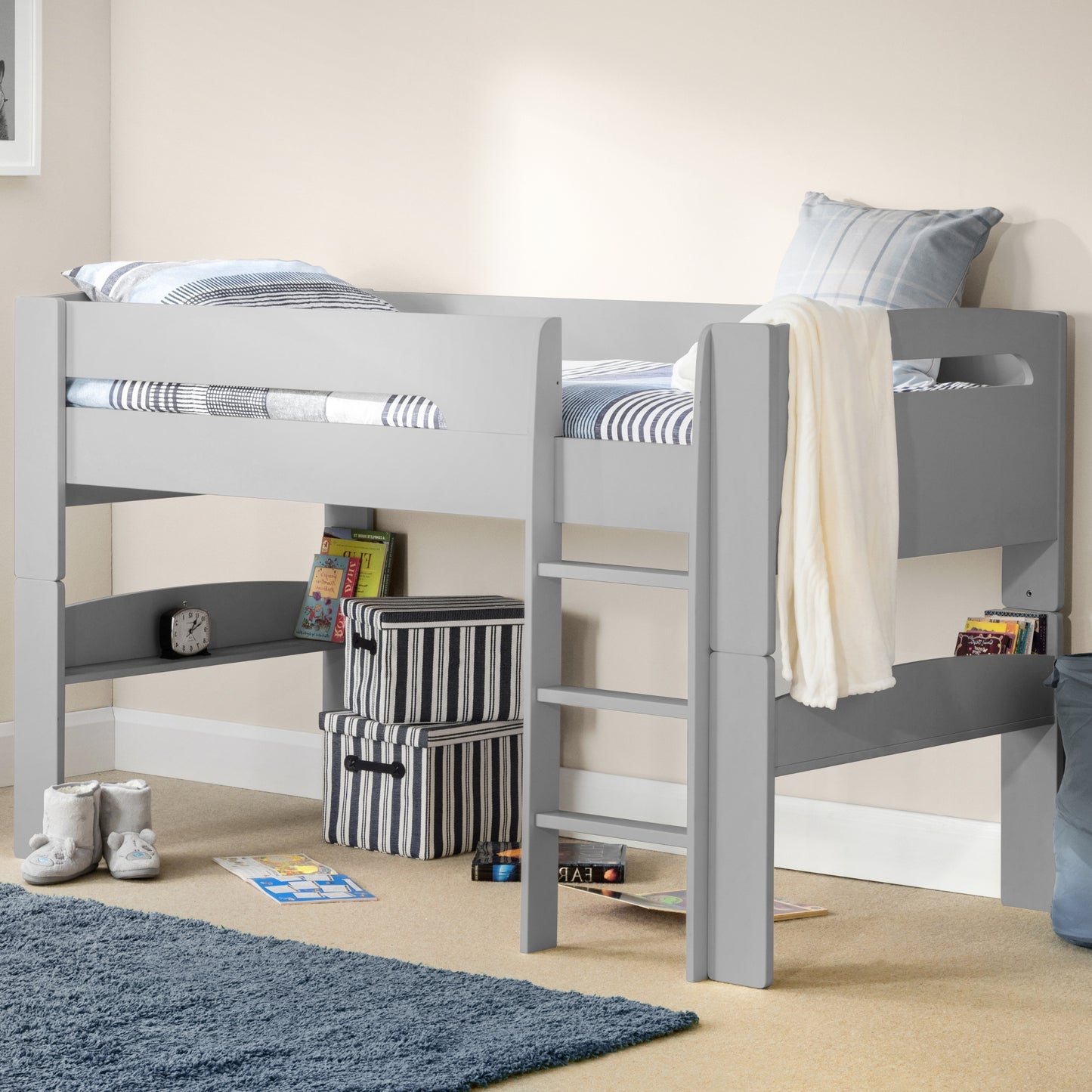 Pluto Mid Sleeper Bed - Stone White or Dove Grey or Anthracite + Free Tent (Pink or Blue Star)