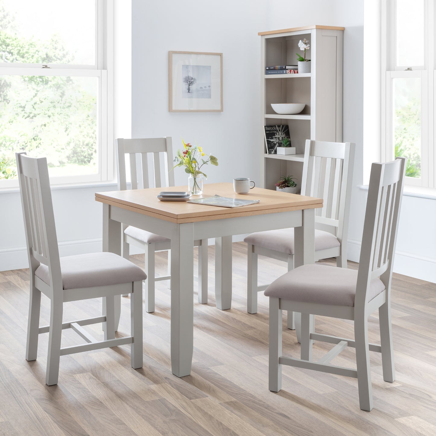 Richmond White Oak Flip Top Dining Table + Dining Chair White Oak solids Veneers with Elephant Grey(6 Chairs)