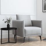 Rohe Sofa Set: 3+2+1 Seater Sofa/Arm Chair Platinum Wool Feel Fabric With Black Metal Legs