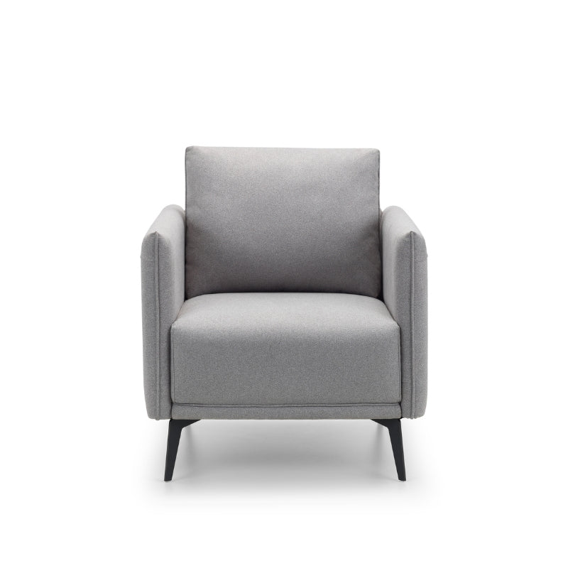 Rohe Sofa 3 Seater or 2 Seater or Single Seater Sofa/Arm Chair Platinum Wool Feel Fabric With Black Metal Legs