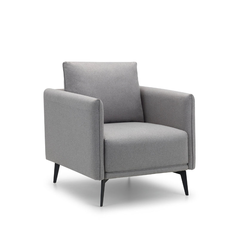 Rohe Sofa 3 Seater or 2 Seater or Single Seater Sofa/Arm Chair Platinum Wool Feel Fabric With Black Metal Legs