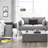 Rohe Sofa Set: 3+2+1 Seater Sofa/Arm Chair Platinum Wool Feel Fabric With Black Metal Legs