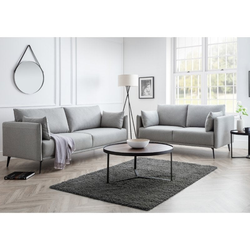 Rohe Sofa 3 Seater or 2 Seater or Single Seater Sofa/Arm Chair Platinum Wool Feel Fabric With Black Metal Legs