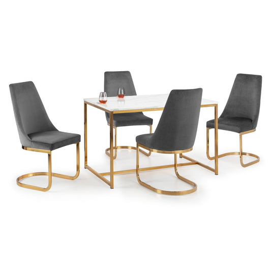 Scala Gold Dining Table +  Vittoria Cantilever Dining Chair Grey Gold(4 Chairs )