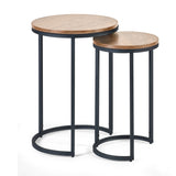 Tribeca Round Nesting Side Tables Sonoma Oak & Black Metal Frame