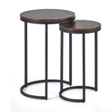 Tribeca Round Nesting Side Tables Walnut & Black Metal Frame